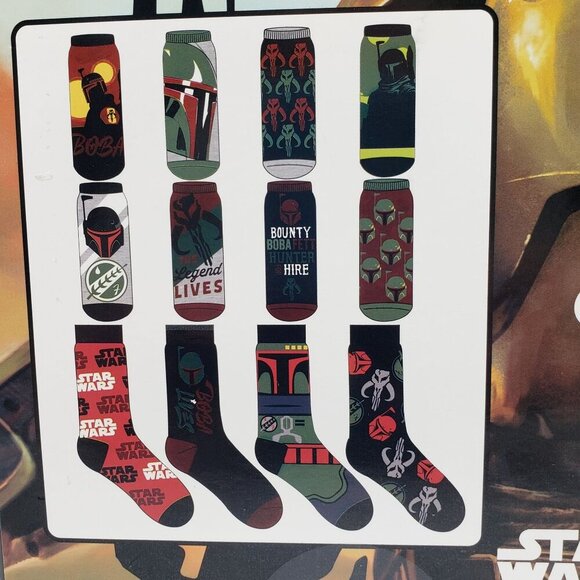 Star Wars Boba Socks Advent Gift Box 12 Pairs Crew & Low Cut Adult 6-12 NEW - Picture 2 of 8